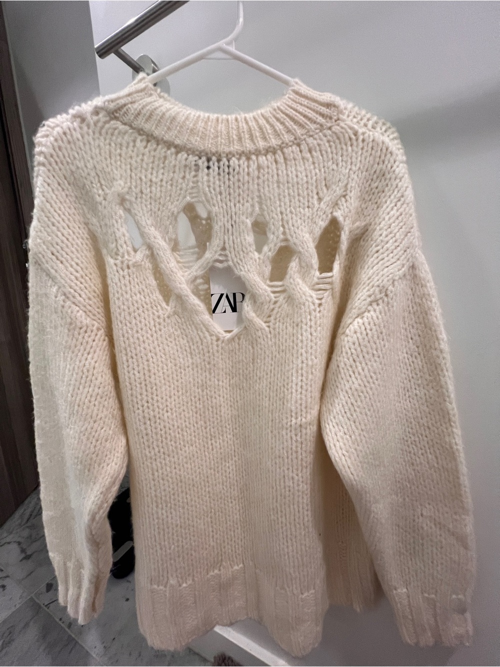 Zara Cream Open-Back Chunky Knit Sweater